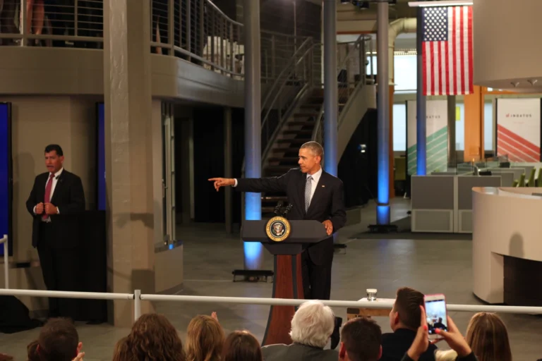 Obama giving speech in Louisville April 3, 2015 - NPR photo